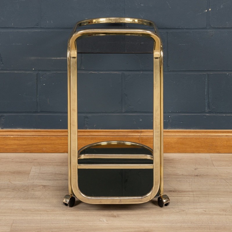 Vintage 2-tier brass and glass drinks trolley, France 1970