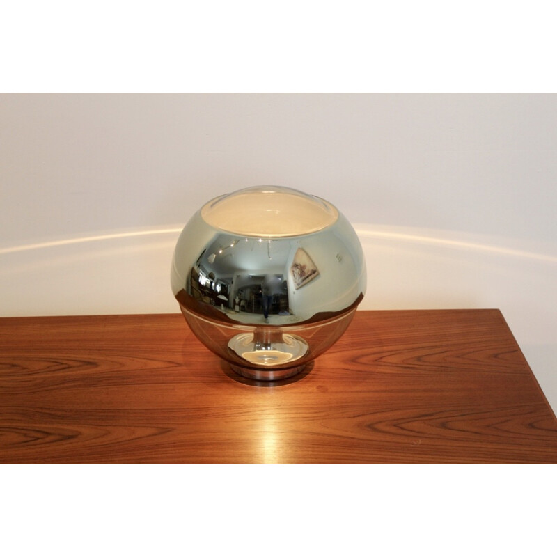 Lampe de table argentée en verre avec miroir chromé édition Peill et Putzler - 1970