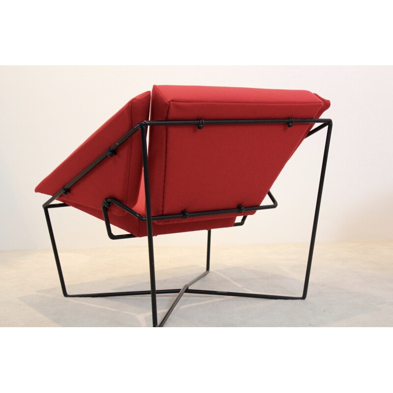 Sculptural pair of Van Speyk red easy chairs in wool and steel by Rob Eckhardt - 1980s