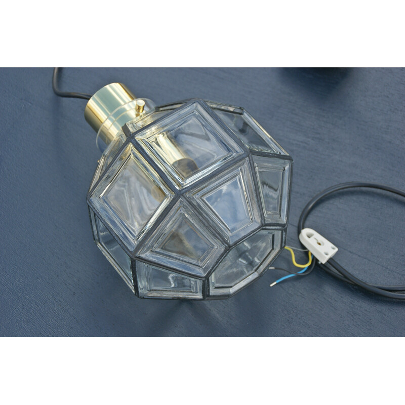 Vintage crystal pendant lamp for Glashütte Limburg, 1960