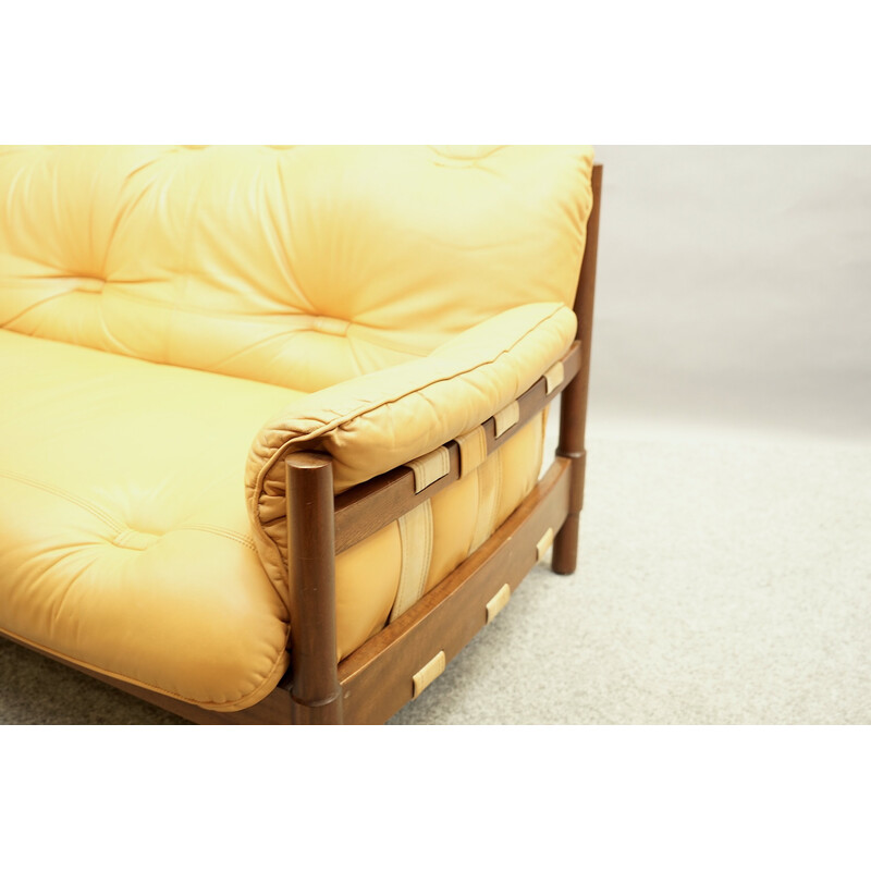 Vintage 3-seater sofa in Brazilian leather and Jatoba wood, 1970