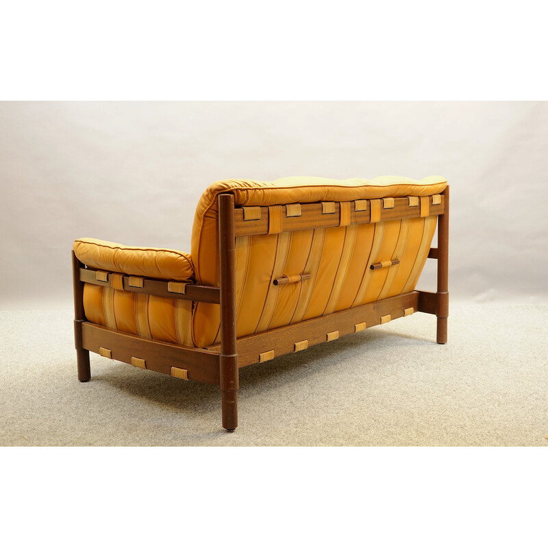 Vintage 2-seater sofa in Brazilian leather and Jatoba wood, 1970