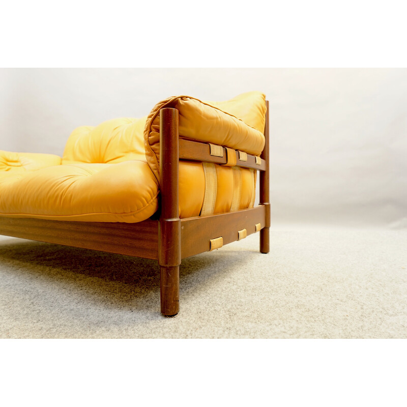 Vintage 2-seater sofa in Brazilian leather and Jatoba wood, 1970