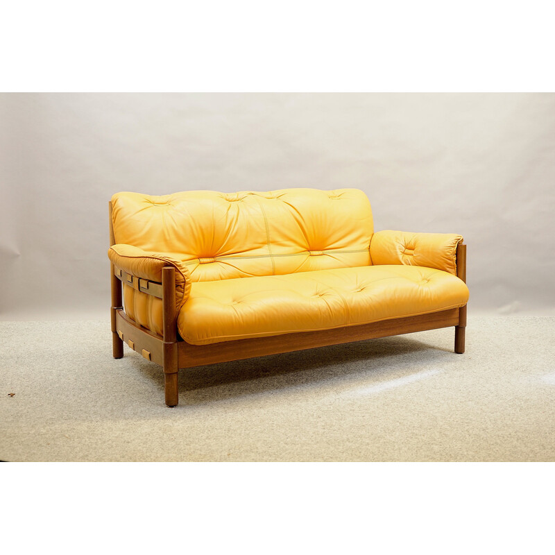 Vintage 2-seater sofa in Brazilian leather and Jatoba wood, 1970