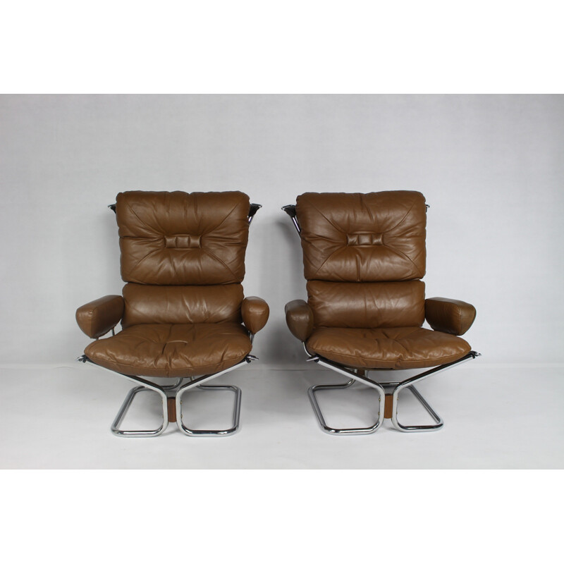 Rosewood and leather lounge chair by lngmar Relling and manufactured by Westnofa - 1970s