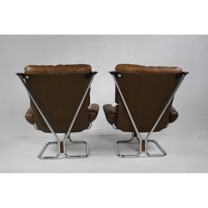Rosewood and leather lounge chair by lngmar Relling and manufactured by Westnofa - 1970s
