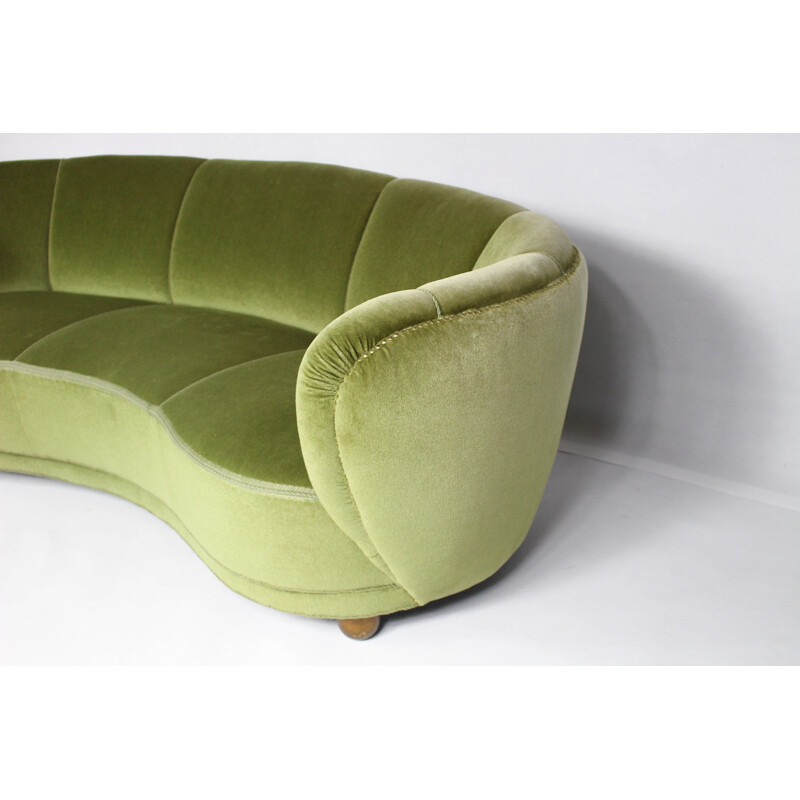 Canapé vert en velours vintage - 1950