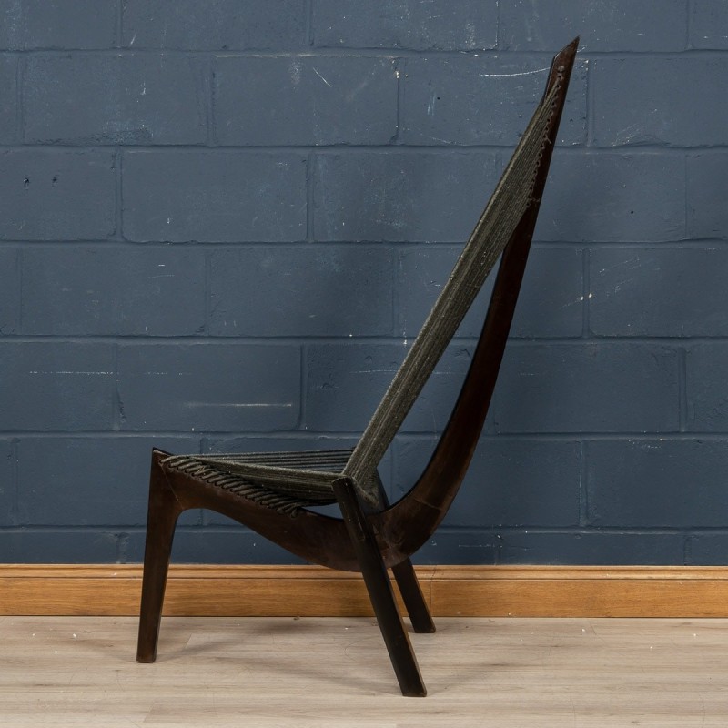 Chaise vintage "Harpe" en noyer massif pour Christensen et Larsen, Danemark 1960