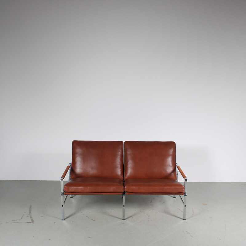 Vintage 2-seater sofa "FK6720" in leather and chrome metal by Fabricius and Kastholm for Kill International, Germany 1960