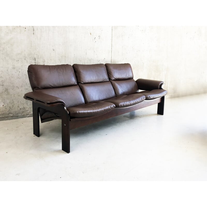 Brown leather 3-seater sofa produced by Jeki Mobler - 1970s