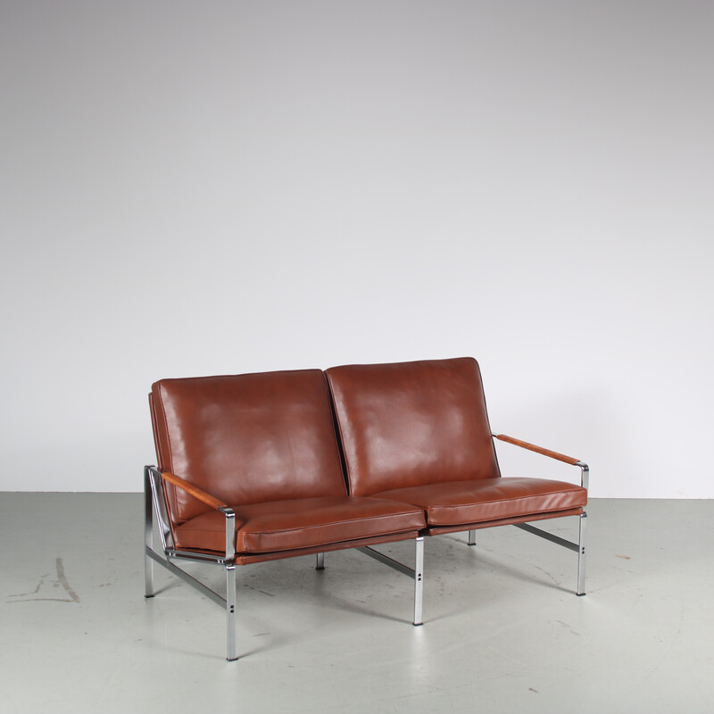 Vintage 2-seater sofa "FK6720" in leather and chrome metal by Fabricius and Kastholm for Kill International, Germany 1960