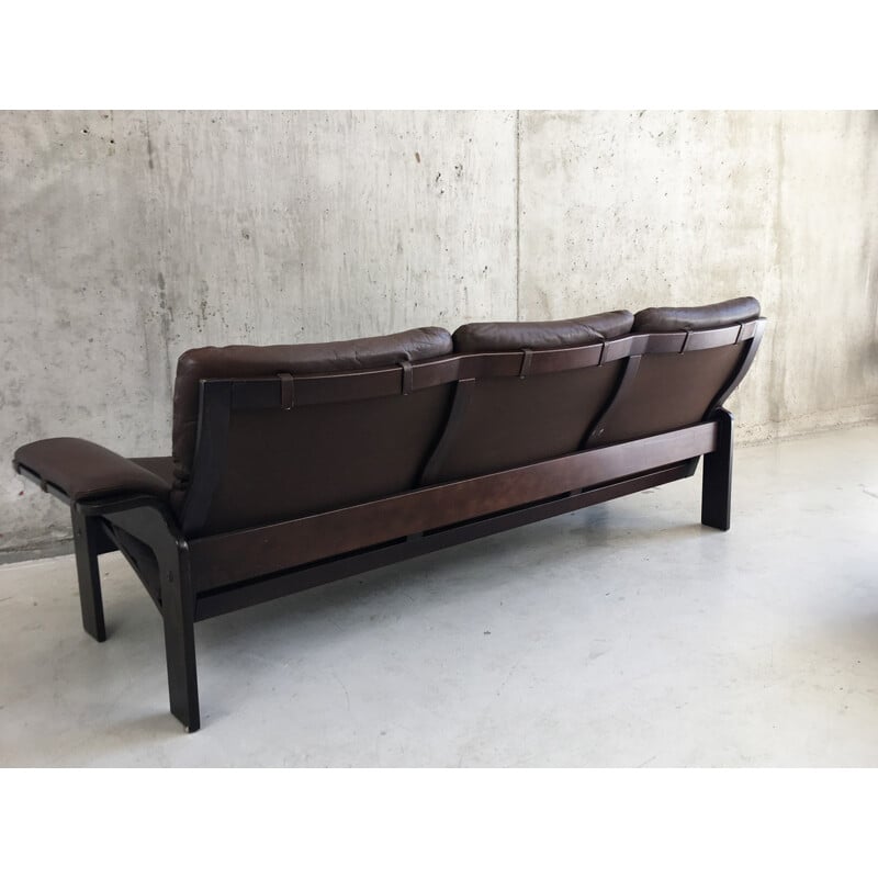 Brown leather 3-seater sofa produced by Jeki Mobler - 1970s