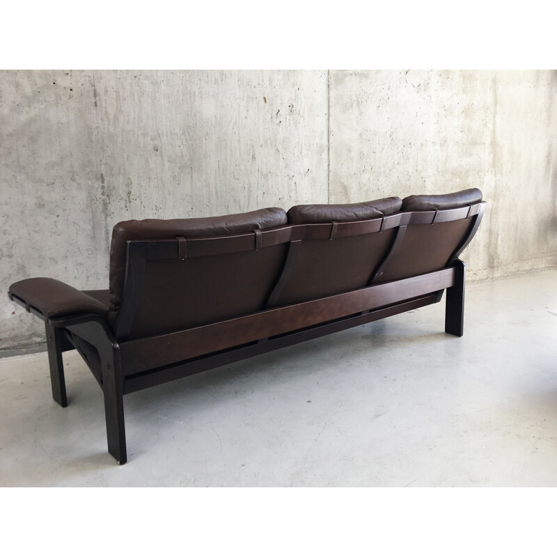 Brown leather 3-seater sofa produced by Jeki Mobler - 1970s