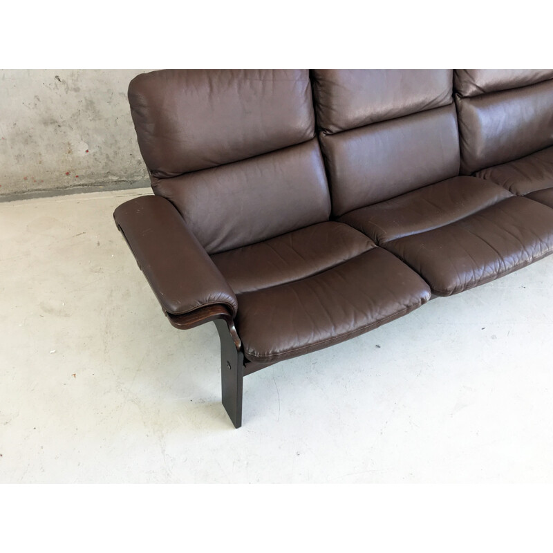 Brown leather 3-seater sofa produced by Jeki Mobler - 1970s