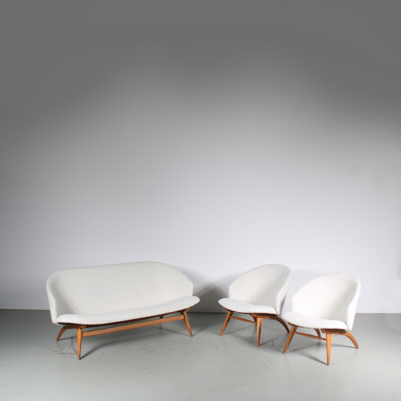 Vintage birch wood seating set by Theo Ruth for Artifort, Netherlands 1950