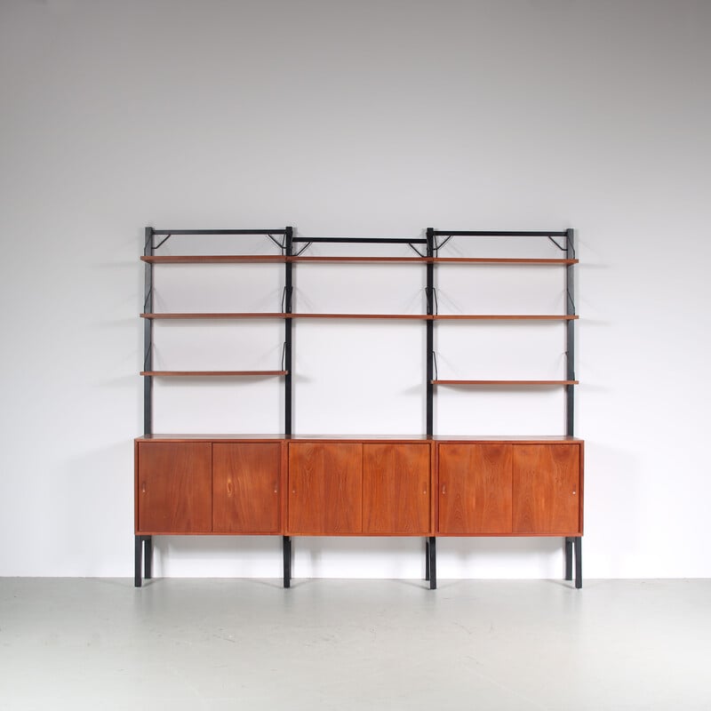 Vintage teak wood wall unit by Poul Cadovius for Royal System, Denmark 1960
