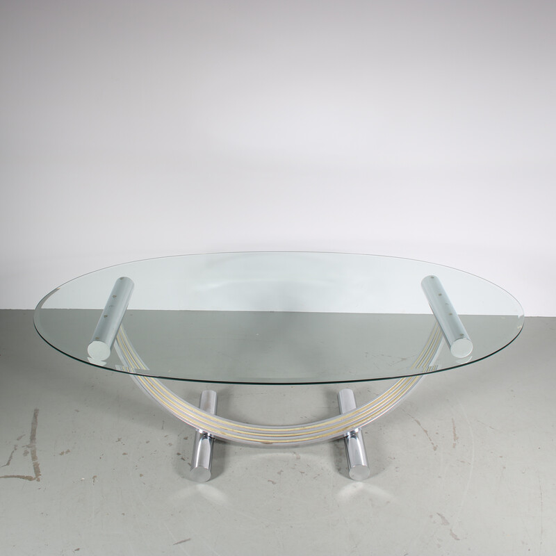 Vintage glass and chrome metal dining table by Romeo Rega, Italy 1970
