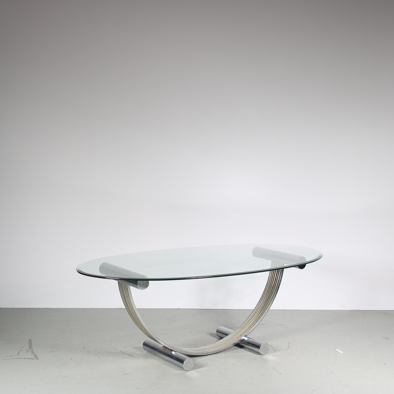 Vintage glass and chrome metal dining table by Romeo Rega, Italy 1970