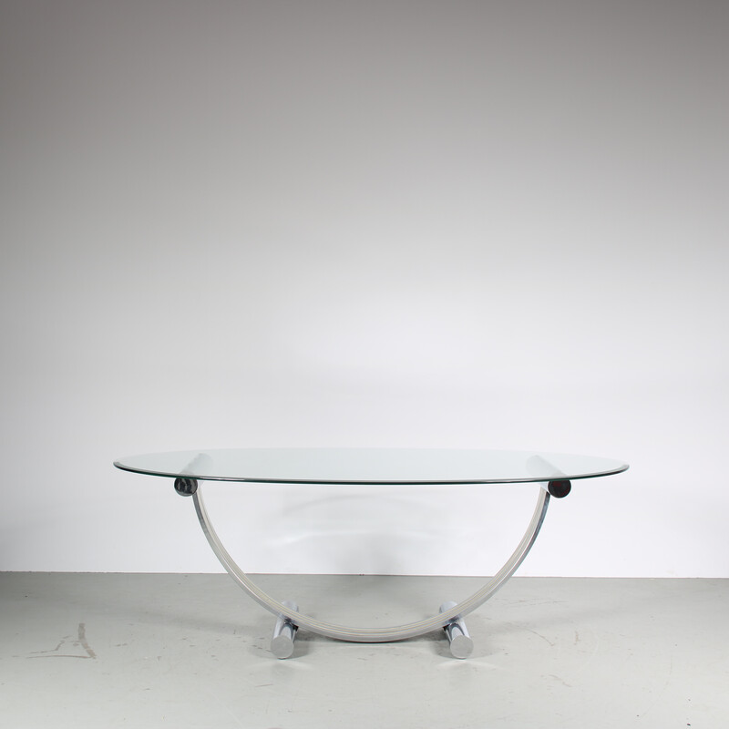 Vintage glass and chrome metal dining table by Romeo Rega, Italy 1970