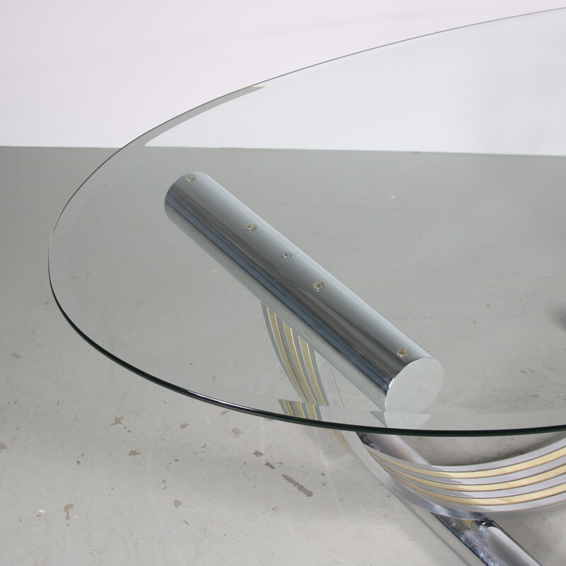 Vintage glass and chrome metal dining table by Romeo Rega, Italy 1970