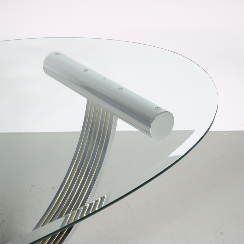 Vintage glass and chrome metal dining table by Romeo Rega, Italy 1970