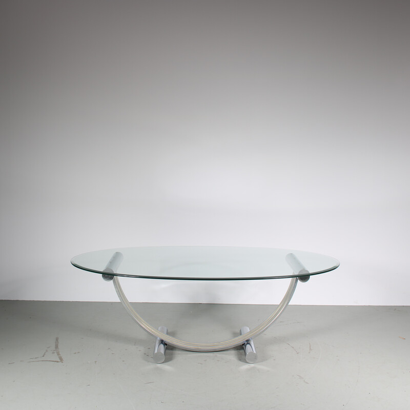 Vintage glass and chrome metal dining table by Romeo Rega, Italy 1970