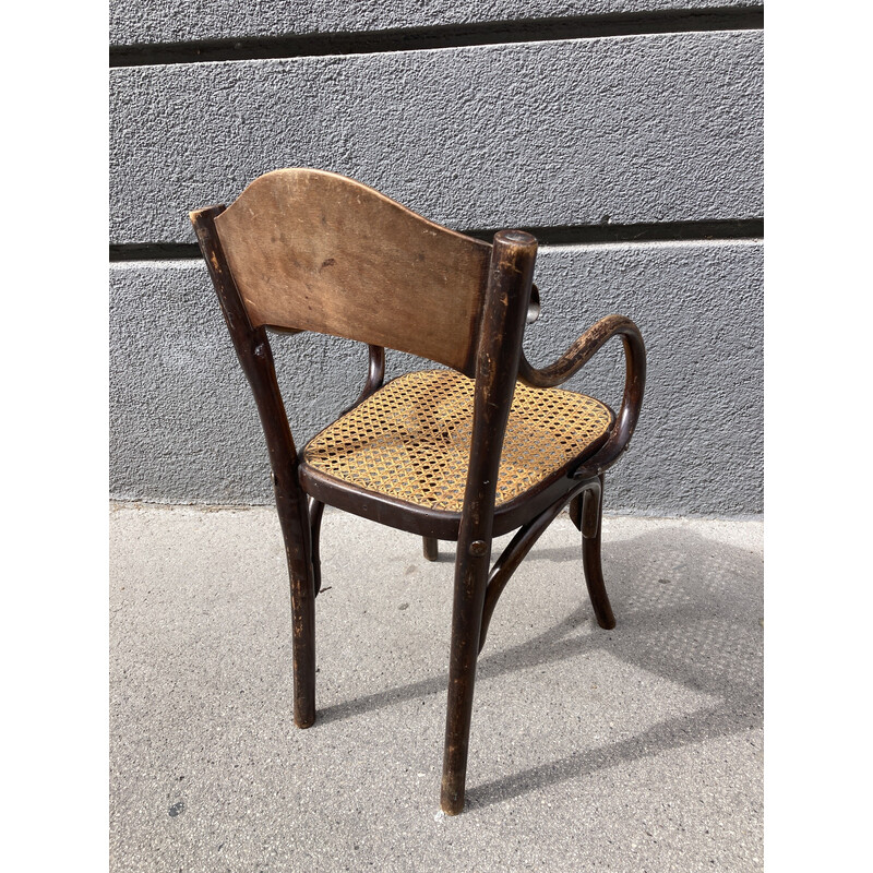 Vintage Art Nouveau children's armchair in rattan and bentwood by Jacob and Josef Kohn, 1900