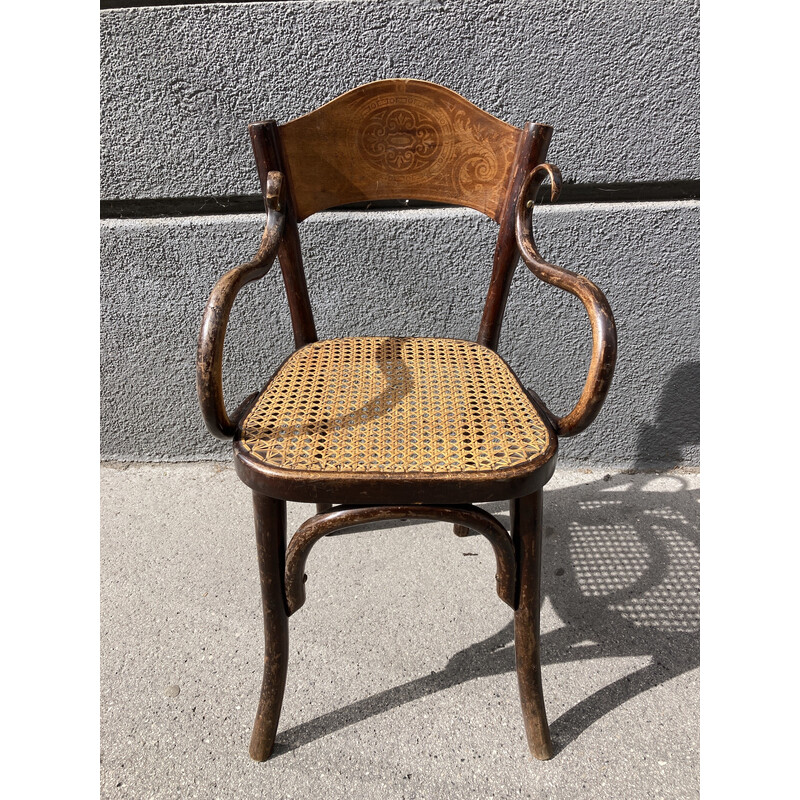 Vintage Art Nouveau children's armchair in rattan and bentwood by Jacob and Josef Kohn, 1900