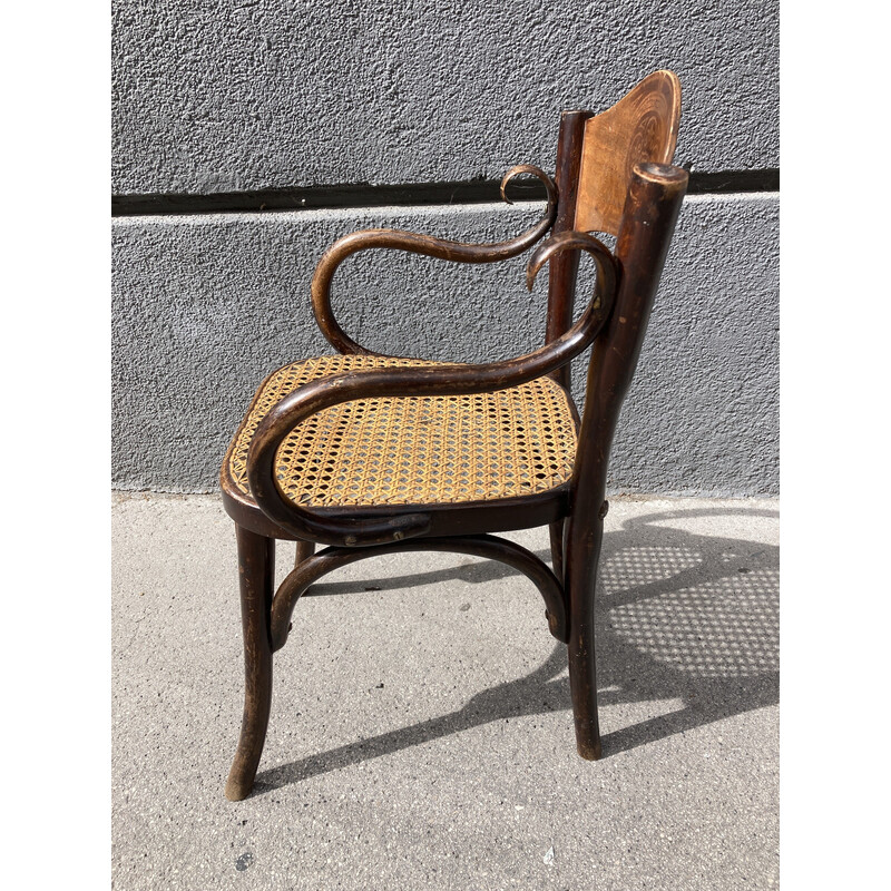 Vintage Art Nouveau children's armchair in rattan and bentwood by Jacob and Josef Kohn, 1900