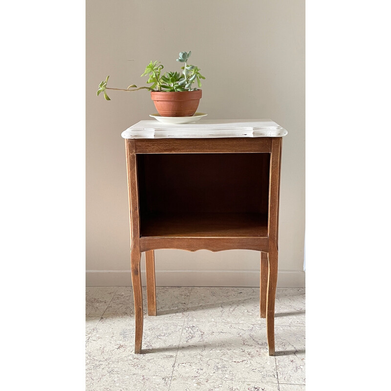 Vintage bedside table in wood and white paint