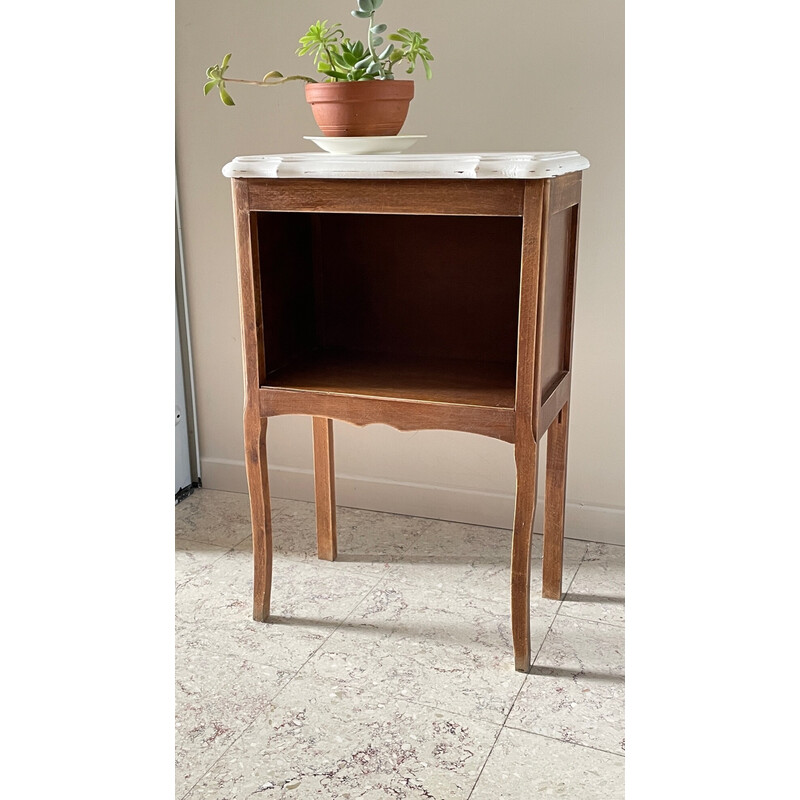 Vintage bedside table in wood and white paint