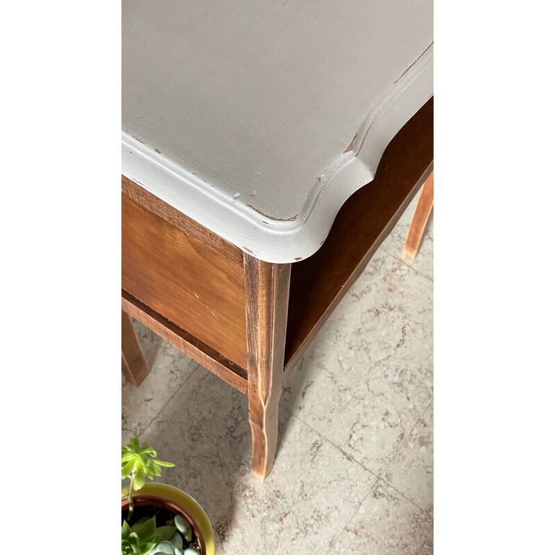 Table de chevet vintage en bois et peinture blanche