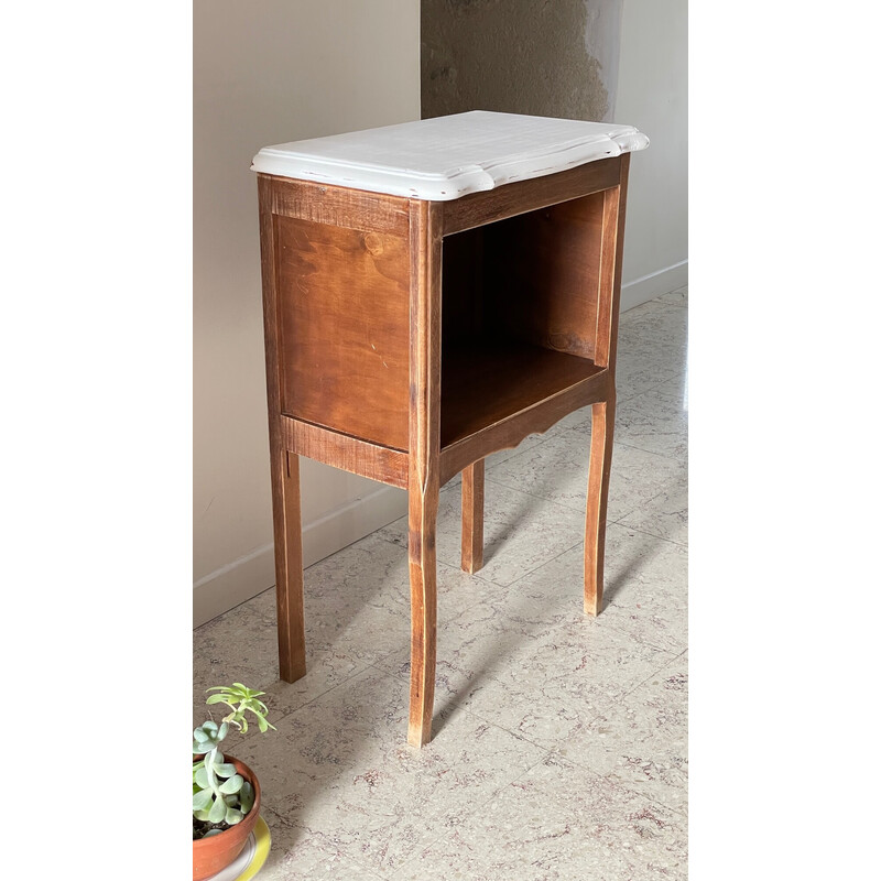 Vintage bedside table in wood and white paint