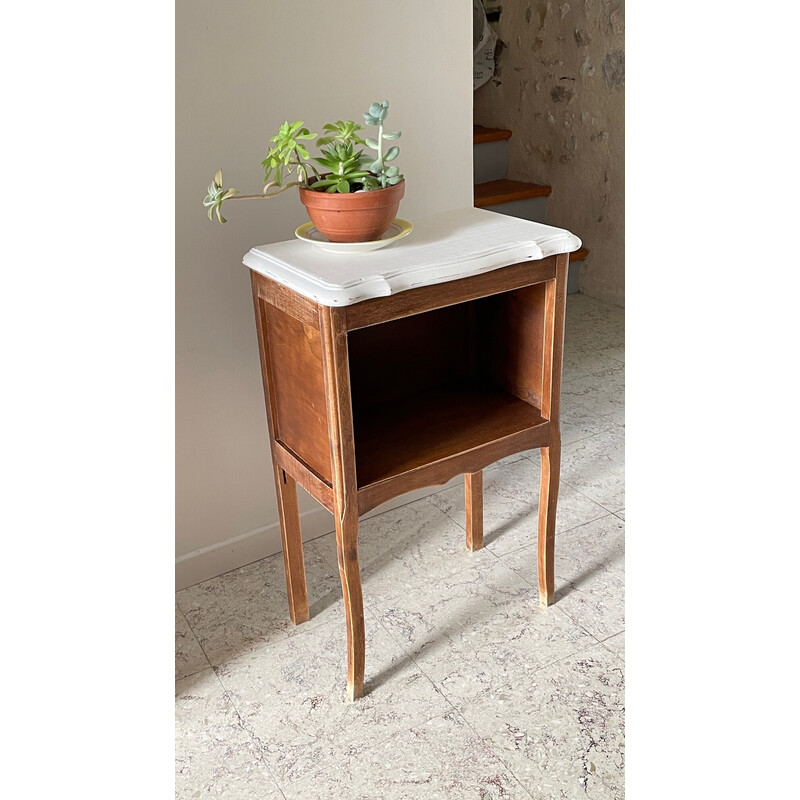 Vintage bedside table in wood and white paint