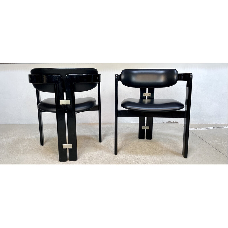 Set of 4 vintage dining chairs in wood and leather by Augusto Savini for Pozzi, Italy 1964