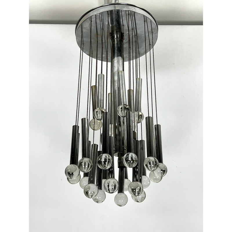 Vintage chrome and glass chandelier for Sciolari, Italy 1960