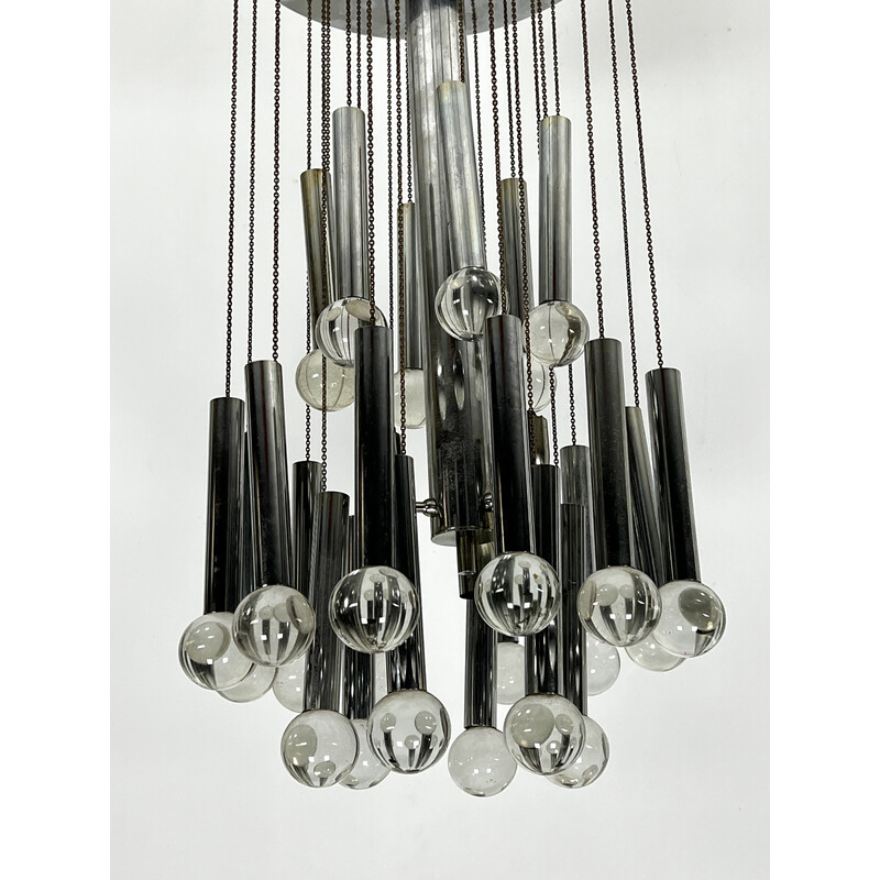 Vintage chrome and glass chandelier for Sciolari, Italy 1960