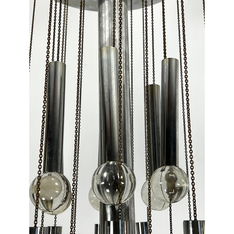 Vintage chrome and glass chandelier for Sciolari, Italy 1960