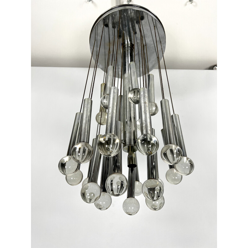 Vintage chrome and glass chandelier for Sciolari, Italy 1960