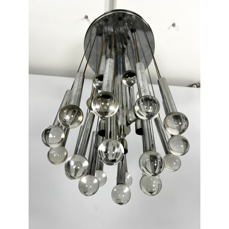 Vintage chrome and glass chandelier for Sciolari, Italy 1960