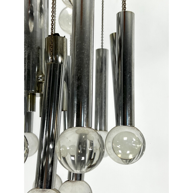 Vintage chrome and glass chandelier for Sciolari, Italy 1960