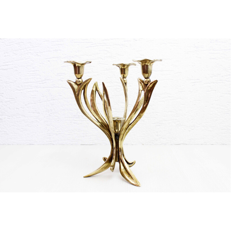 Vintage brass "flowers" candlestick, 1970