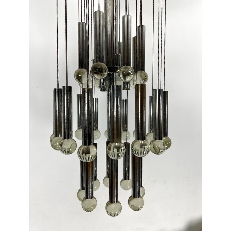 Vintage glass and chrome chandelier by Sciolari, Italy 1960