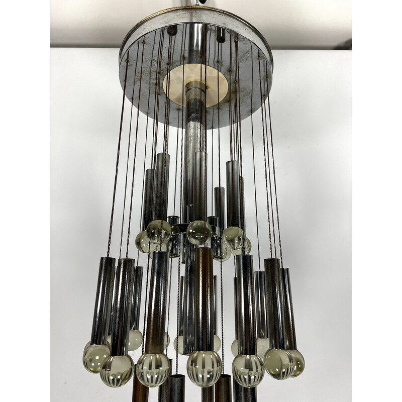 Vintage glass and chrome chandelier by Sciolari, Italy 1960