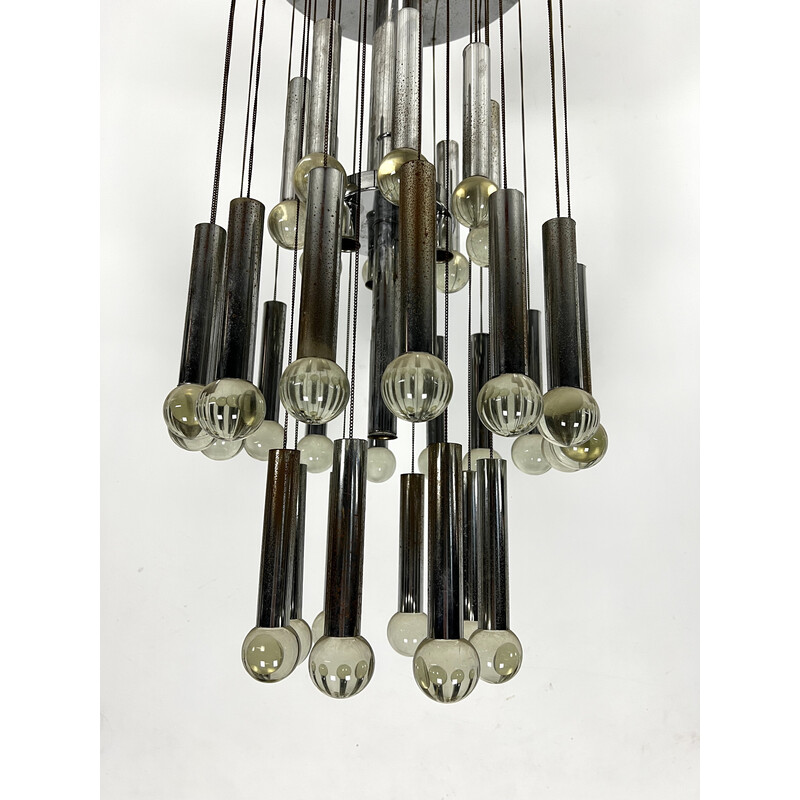 Vintage glass and chrome chandelier by Sciolari, Italy 1960