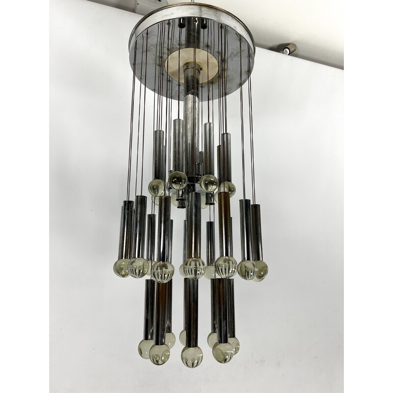 Vintage glass and chrome chandelier by Sciolari, Italy 1960