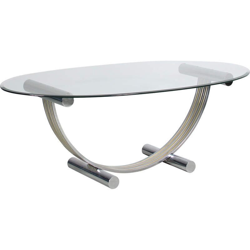 Vintage glass and chrome metal dining table by Romeo Rega, Italy 1970