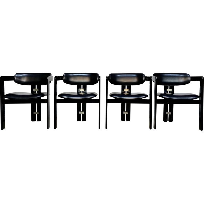 Set of 4 vintage dining chairs in wood and leather by Augusto Savini for Pozzi, Italy 1964