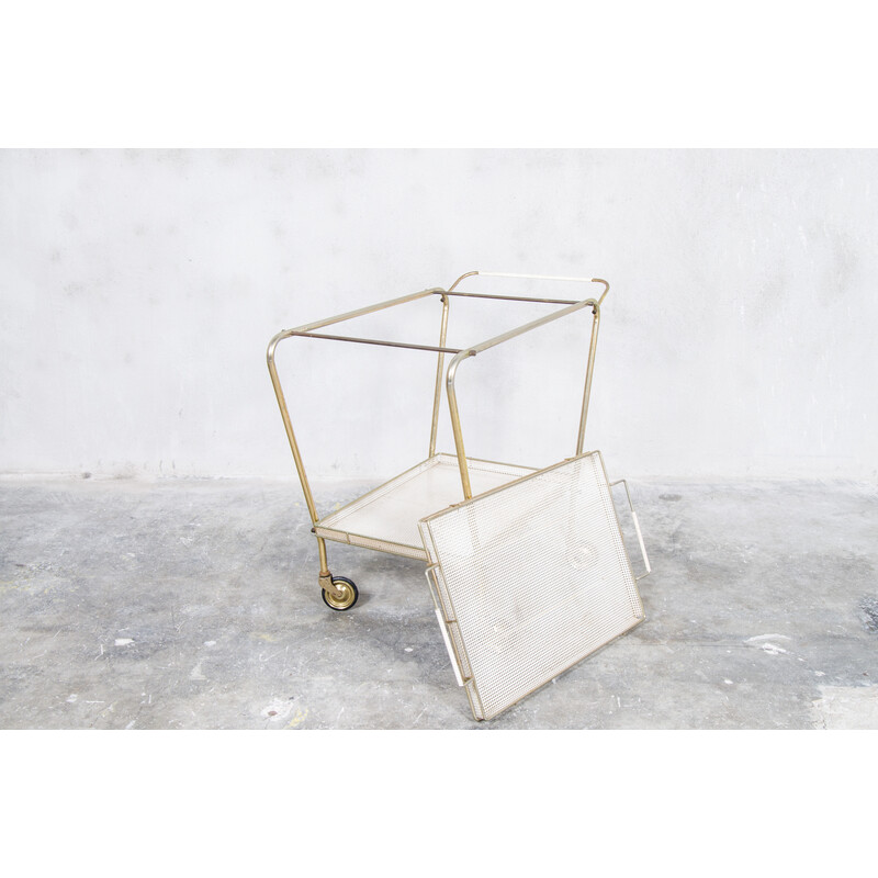 Vintage serving trolley in brass and metal, Italy 1950