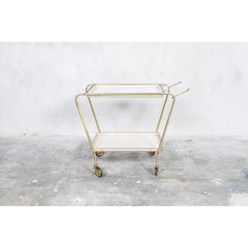 Vintage serving trolley in brass and metal, Italy 1950